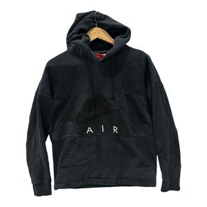 Nike Air Sportswear Mens M Big Logo Printed Fleece Black Pullover Hoodie Red Tag